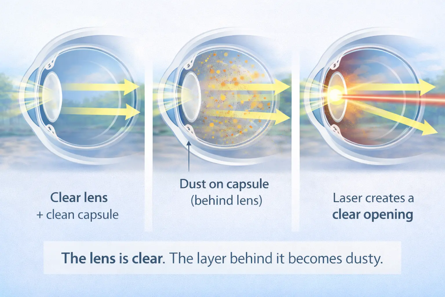Clear lens with posterior capsule clouding treated using laser to restore vision