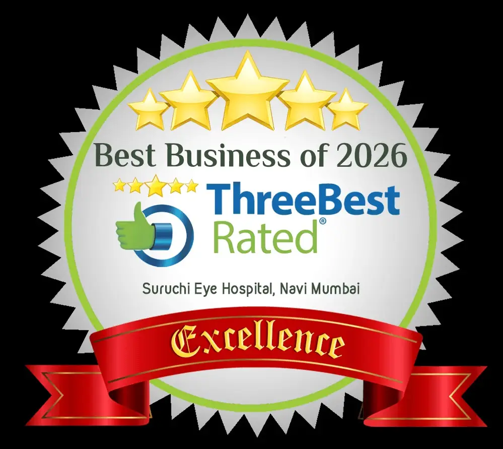 ThreeBestRated Certificate of Excellence 2026 awarded to Suruchi Eye Hospital as one of the Top 3 Eye Hospitals in Navi Mumbai, Maharashtra
